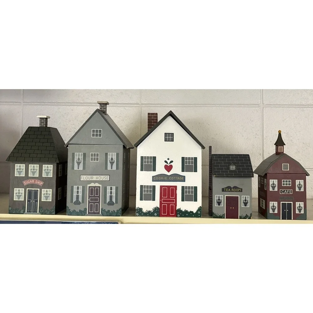 Wooden Country Cottage Canister Set w inserts PLUS Cookie Canister